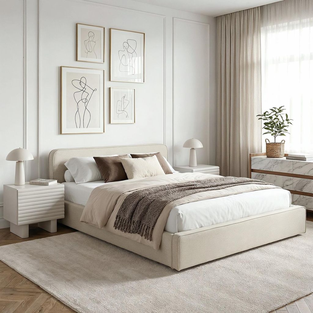 Polsterbett MARINI Doppelbett 140x200 cm in cremeweiß -  Produktbild 