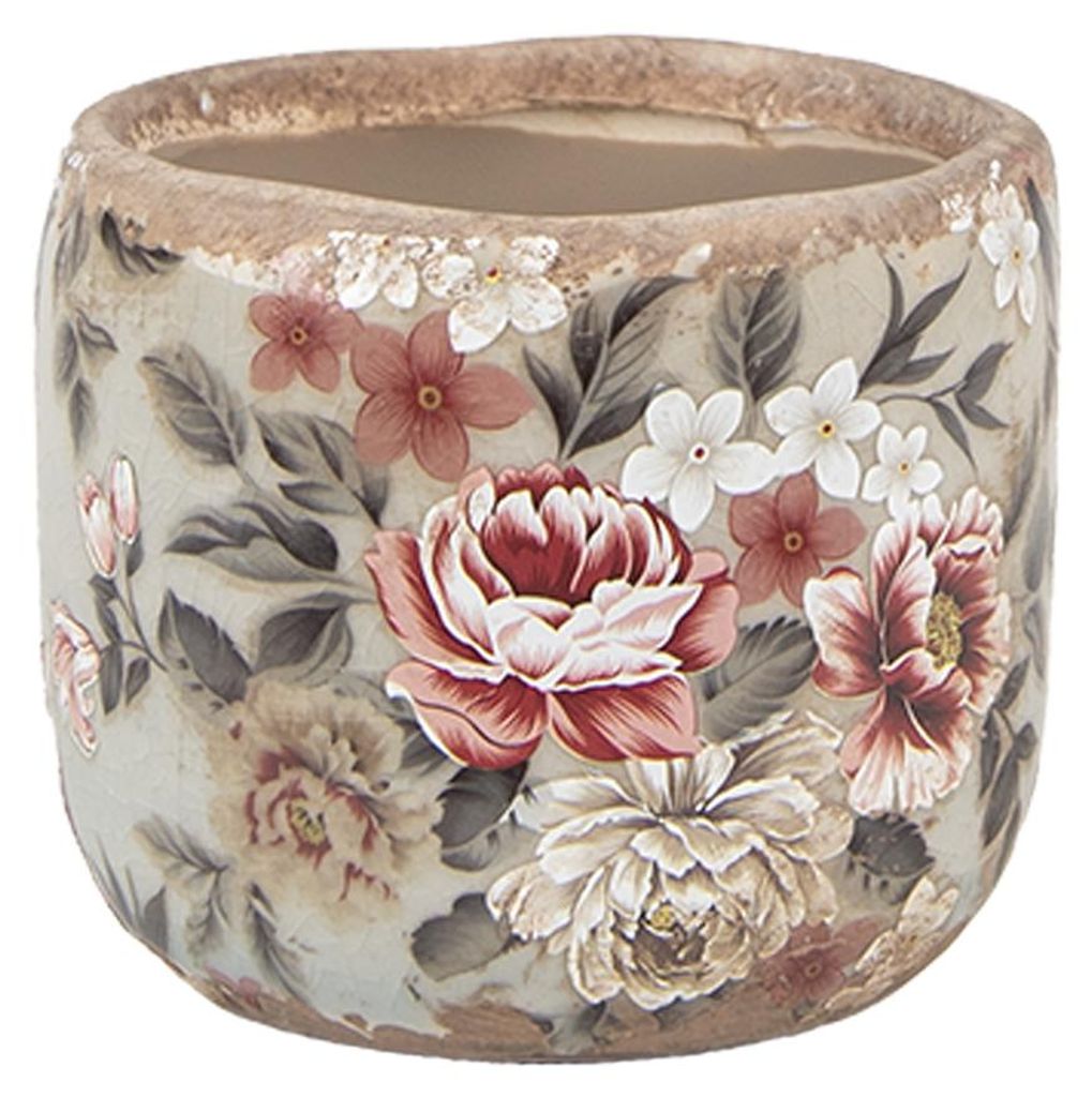 Clayre & Eef Blumentopf Ø 8x7 cm Grau Keramik Blumen
