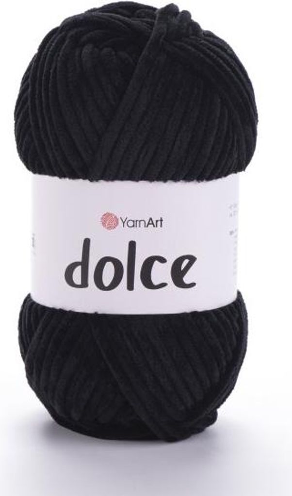 A ball of black yarn with a label.