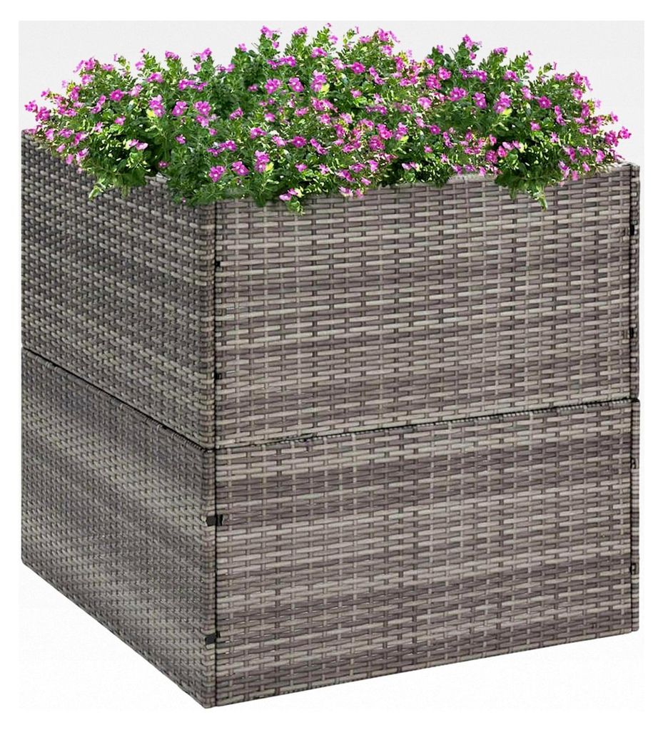 Pflanzkübel Grau 80x80x80 cm aus Poly Rattan, Hochbeet für Balkon, Garten und Terrasse