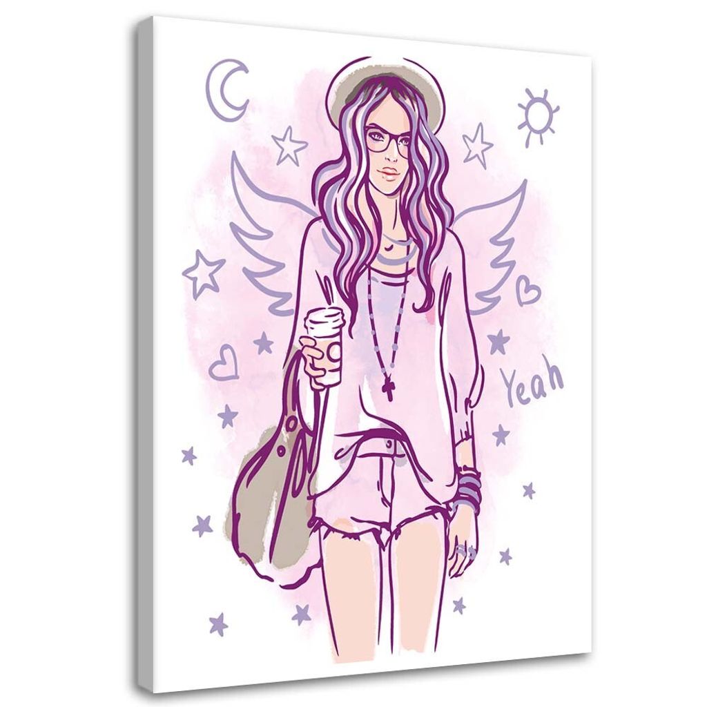 Leinwandbild hipster girl pop art 70x100 cm Feeby rosa wandbild bereit zum aufhängen