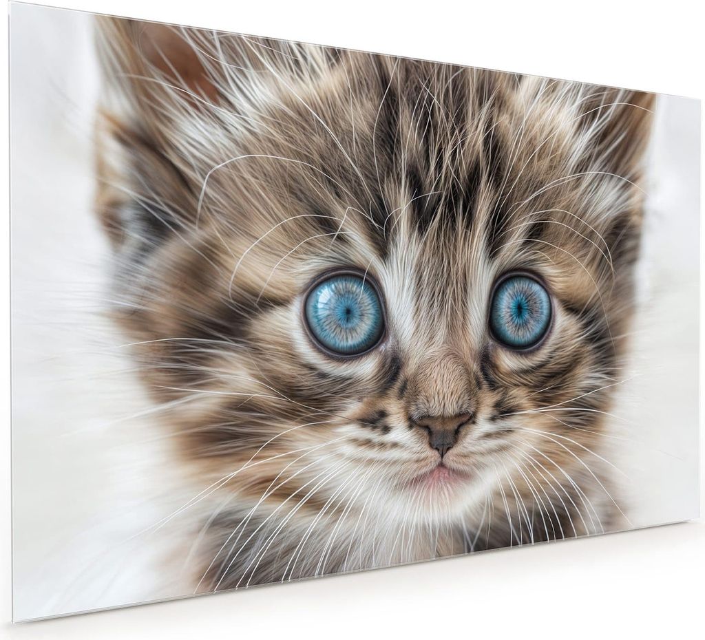 Küchenrückwand Spritzschutz Glas mit Motiv Blaue Augen Kätzchen 40 x 40 cm