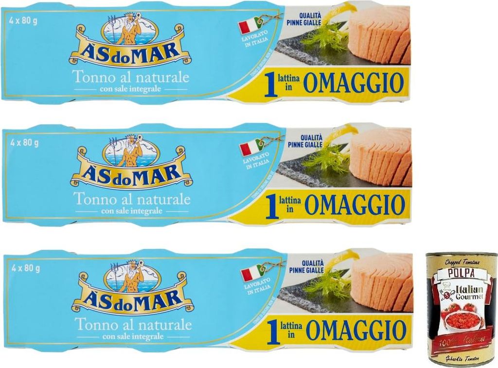 12x AS do MAR Tonno al Naturale,Natürlicher Thunfisch mit Vollsalz,Leicht,Nahrhaft und Gesund,Leicht,Nahrhaft und Gesund,80g Dose + Italian Gourme...