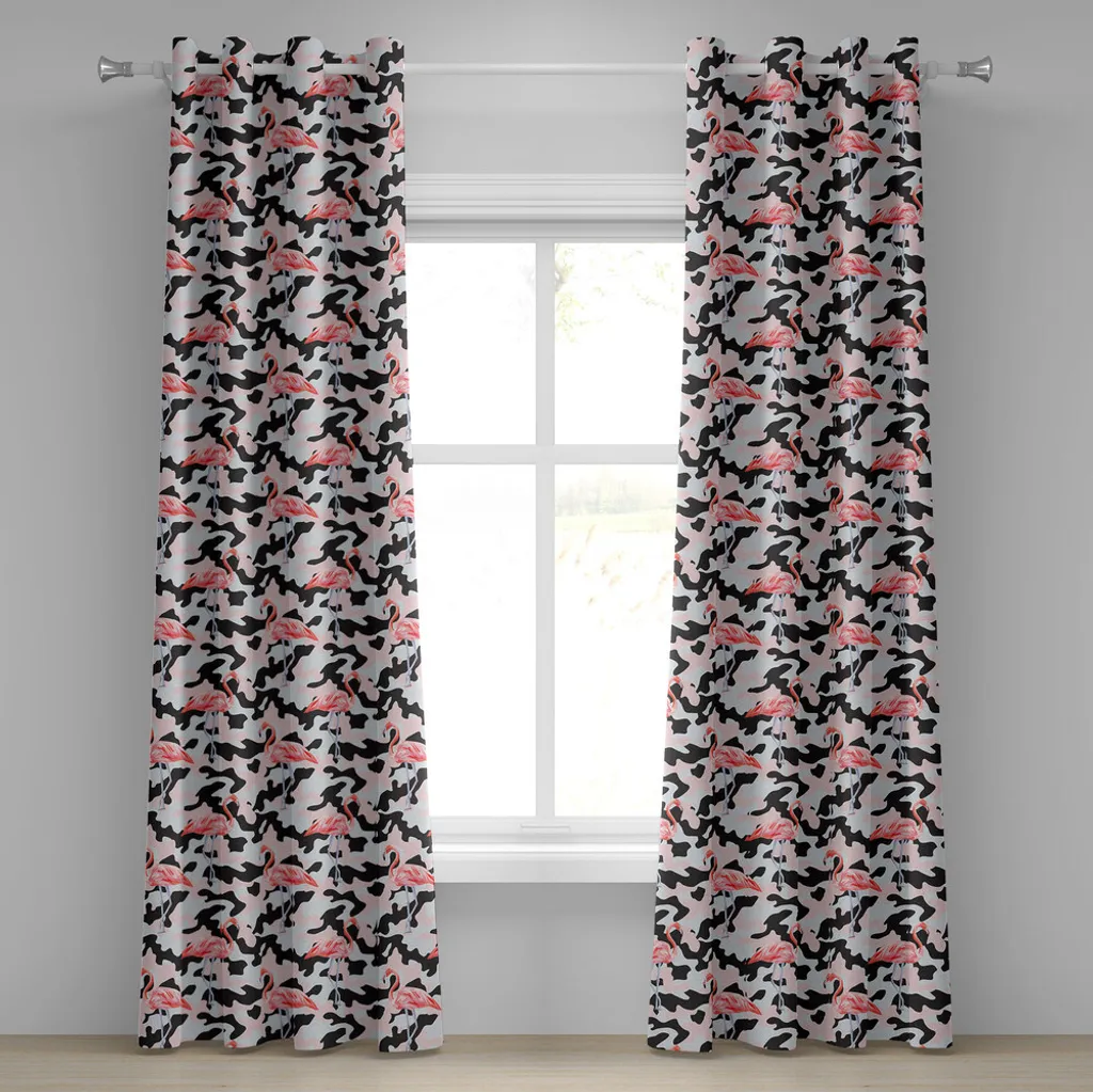 Rideau à œillets ABAKUHAUS Camo Flamant Rose, 2 Panneaux 280x175 cm