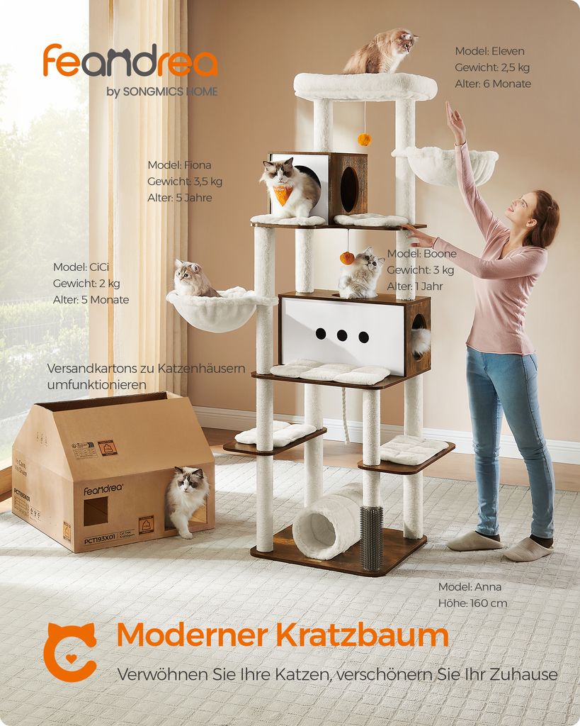 Feandrea Kratzbaum groß, 197cm, Katzenbaum XXL, modern, Produktbild 2
