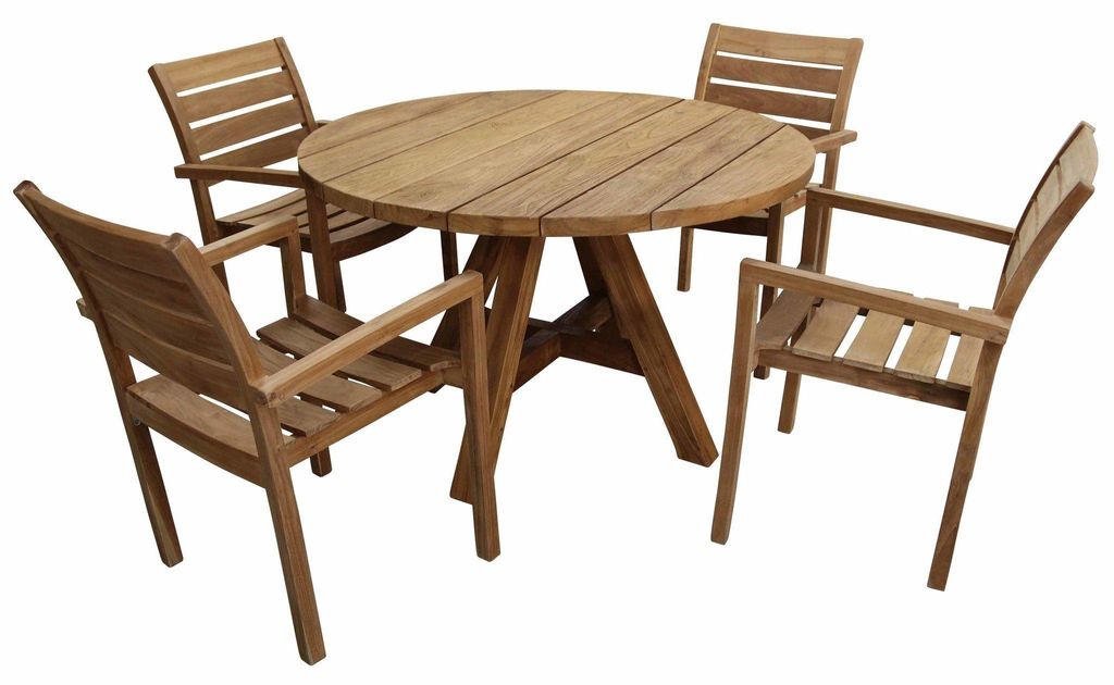5-Teiliges rundes Garten-Set | 4 Bulu Gartenstühle | 120cm Jakarta Gartentisch