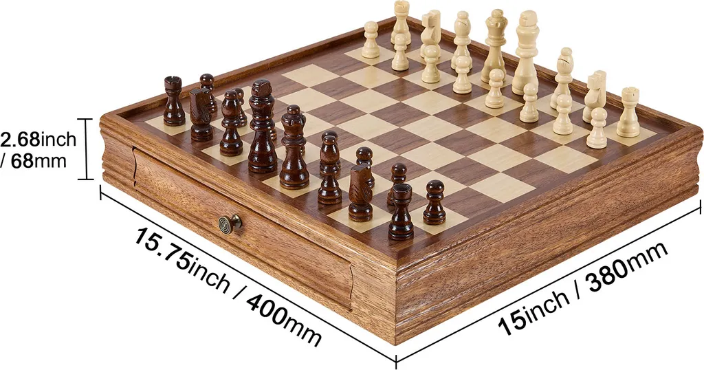 Jeu d'échecs & Dames 15" en bois - Idéal Tournoi & Débutant - 8
