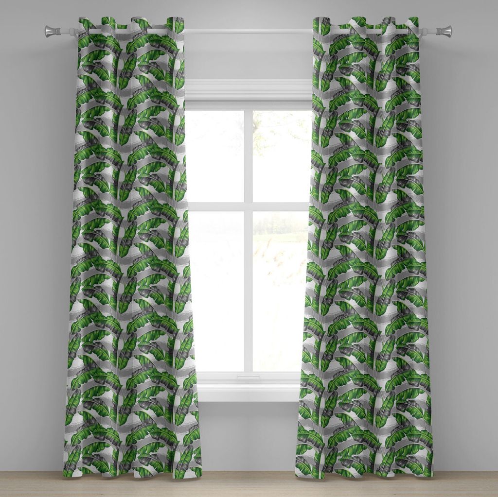 ABAKUHAUS Bananenblatt Ösenvorhang, Bananenblätter Farbe Digital Paintbrush-Effekt exotischen Boho Design, Dekorative 2-Panel-Fenstervorhänge, 2...