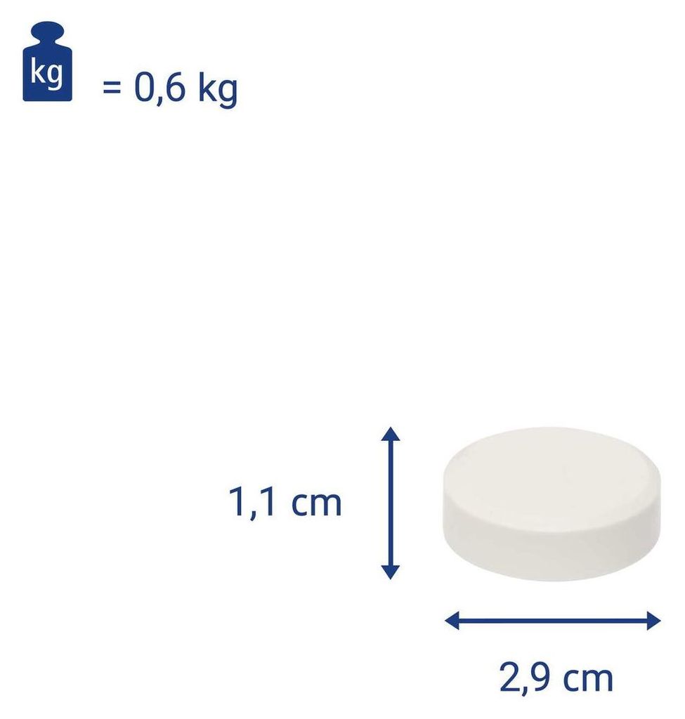 MAUL Magnet MAULpro recycling rund 20 Stück 0,6 kg Kunststoff Ferrit bruchsicher lackiert Ø 2.9 x 1.1 cm weiß