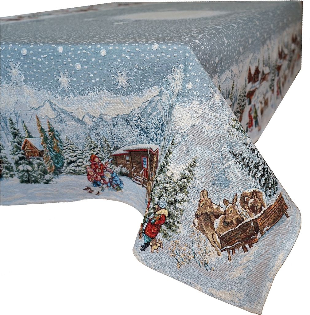 Tischwäsche mit Druck Weihnachtsdorf bunt 140 x 220 cm Produktbild 