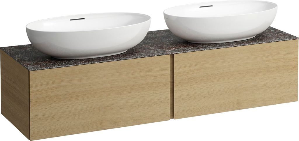 LAUFEN ILBAGNOALESSI Schubladenelement, 1 Hahnloch, Steinplatte Marrone Naturale, Ausschnitt rechts/links, 160x50x37cm, 2 Schubladen, H4323570972501