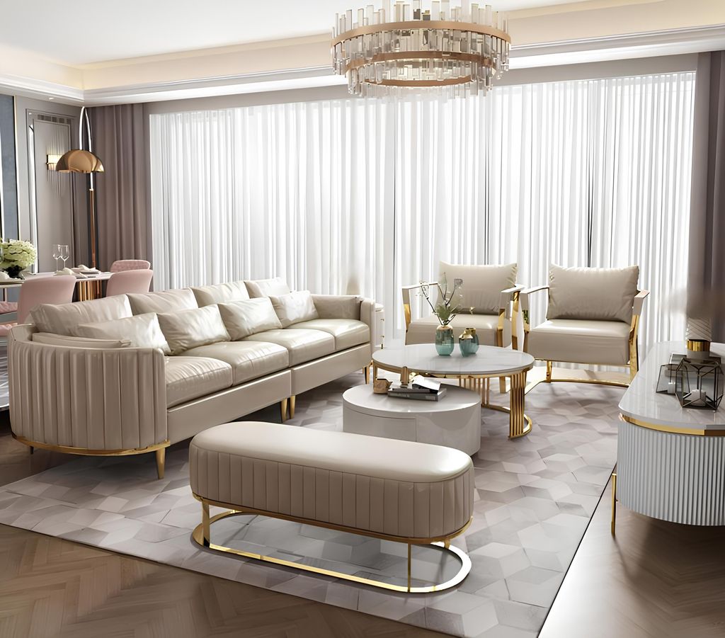 Ledersofa Sofa Couch Polster 5tlg. Wohnzimmer Set Garnitur Couchen Set Polster