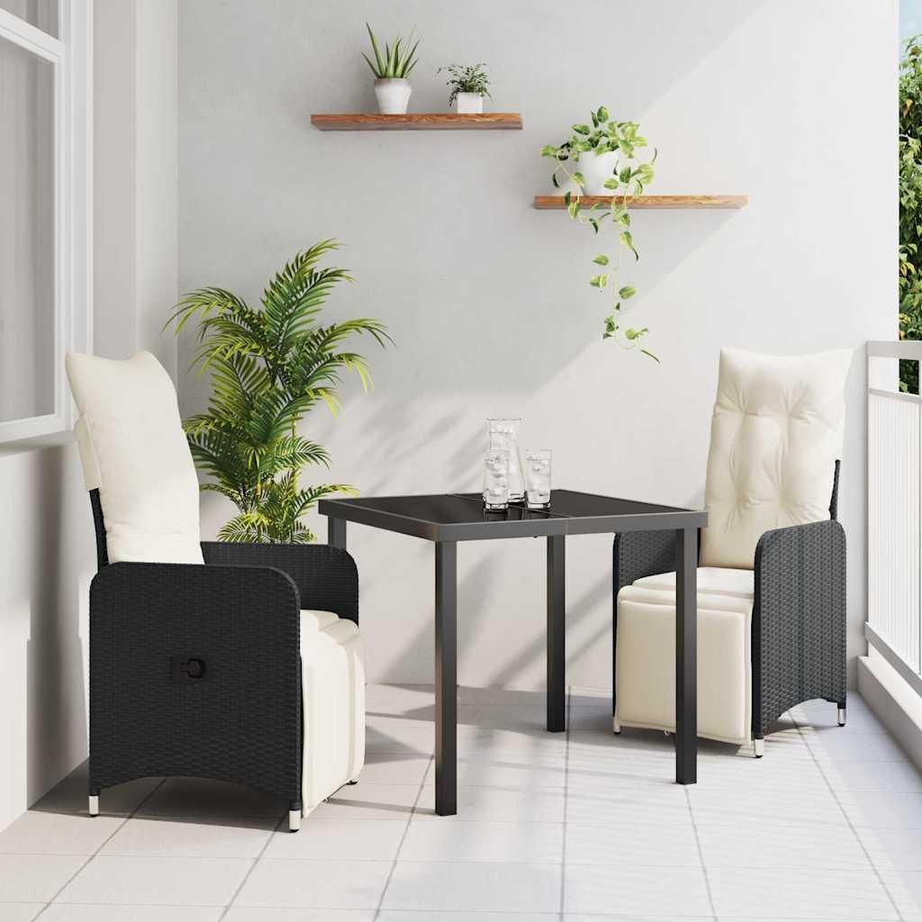 "2026 Promotion" Garten Essgruppe mit Kissen - 3 pcs - Schwarz Poly Rattan - Gartenmöbelset CC20015