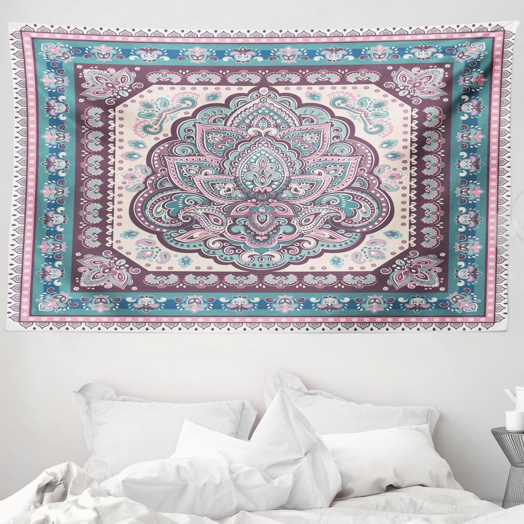 ABAKUHAUS Ethnisch Wandteppich, Paisley Oriental aus Weiches Mikrofaser Stoff Waschbar ohne Verblassen Digitaldruck, 230 x 140 cm, Pale Pink Lila