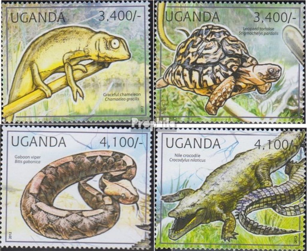 Briefmarken Uganda 2012 Mi 2780-2783 (kompl.Ausg.) postfrisch Reptilien