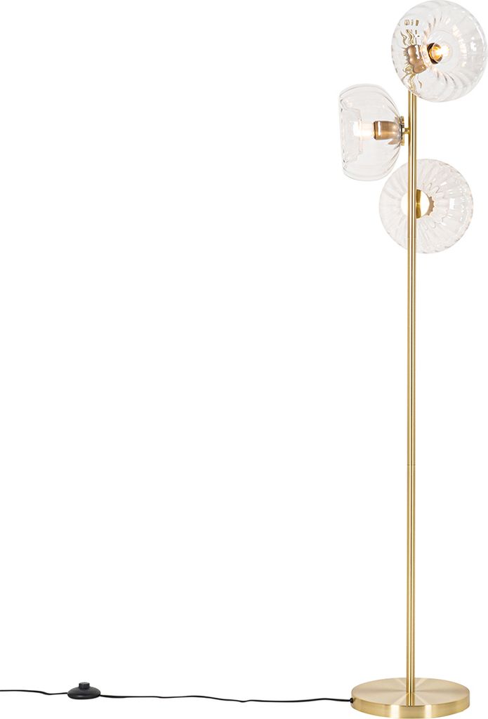 Art Deco Stehlampe Gold mit Glas 3 Flammig Ayesha Produktbild 