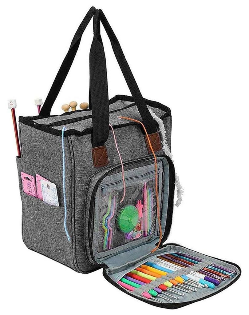 Stricktasche, Garnaufbewahrungstasche, Häkel-Aufbewahrungsorganizer zum Transport von Baumwollgarnen, Stricknadeln, Häkelnadeln und anderem Zubeh...