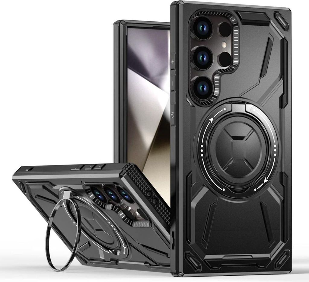 Für Samsung Galaxy S25 Ultra 5G Armor II Series MagSafe Magnet Ring Schutz Hülle Schwarz