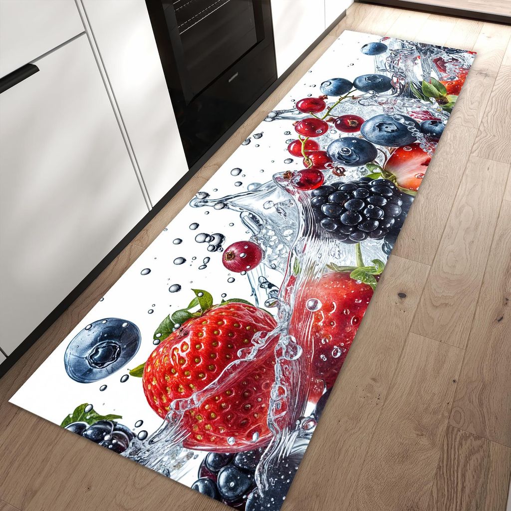 Küchenteppich 80x250cm rutschfest & abwischbar PVC Läufer - Beeren im Wasser