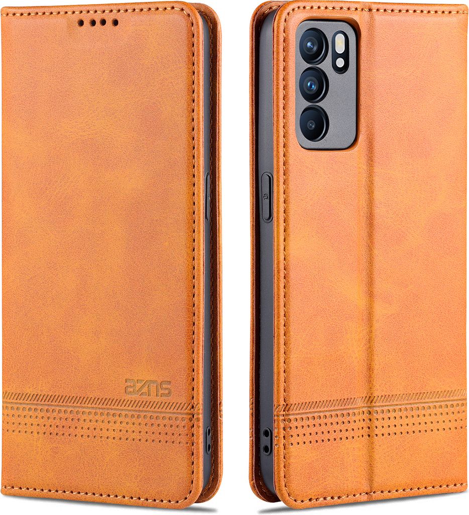 OPPO Reno6 Pro 5G Leder Hülle, Klapphüllen Brieftasche Magnetverschluss Ständer Schutzhülle für OPPO Reno6 Pro 5G Braun
