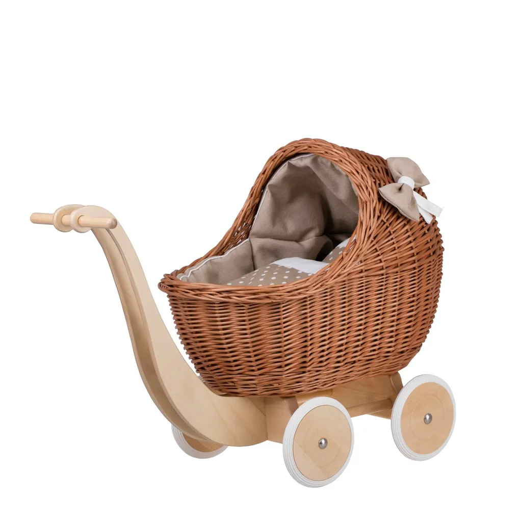 Petit landau en osier pour poupée 48cm avec literie beige Lili - Jouet