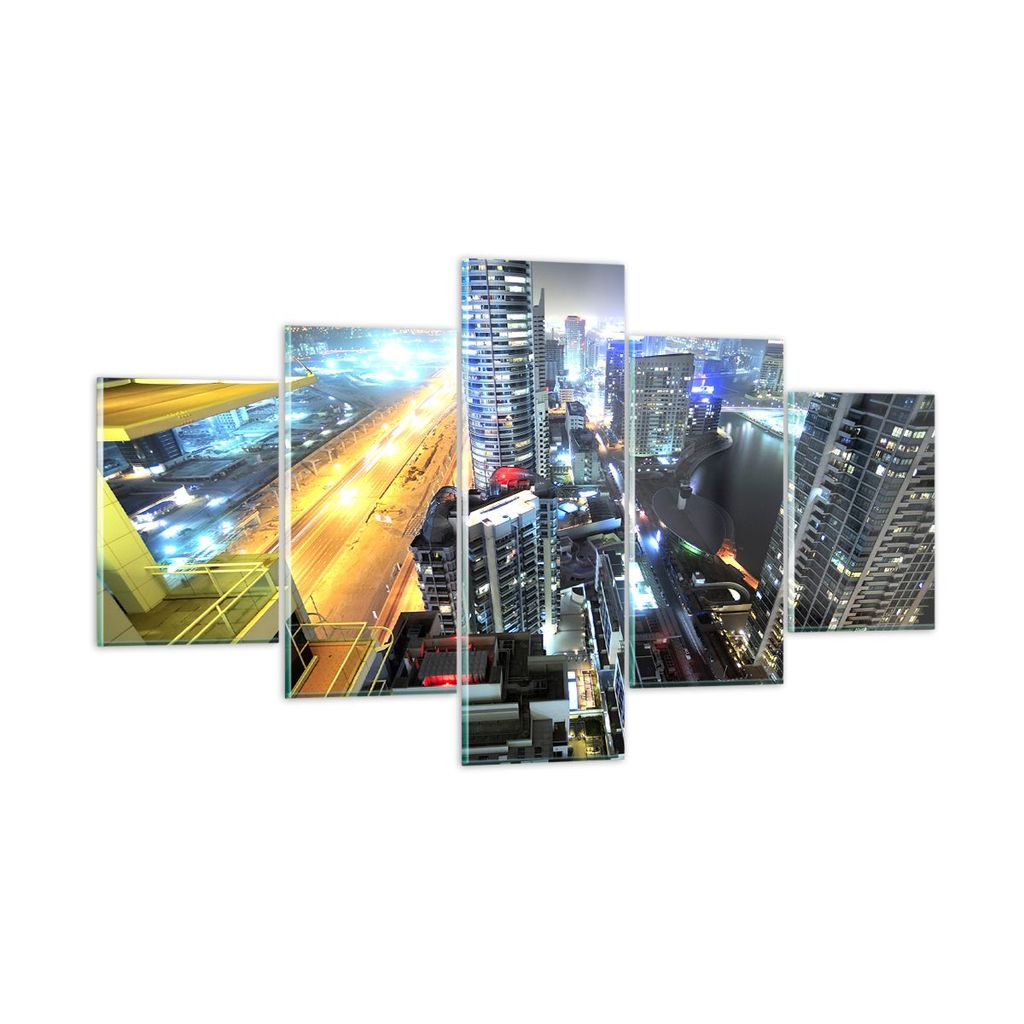 Bilder auf glas - Architektur Industrie Nacht Licht - 125x70cm - Glasbilder - Wandbilder - Kunstdruck - Wanddekoration aus Glas - Glas Bilder - Wan...