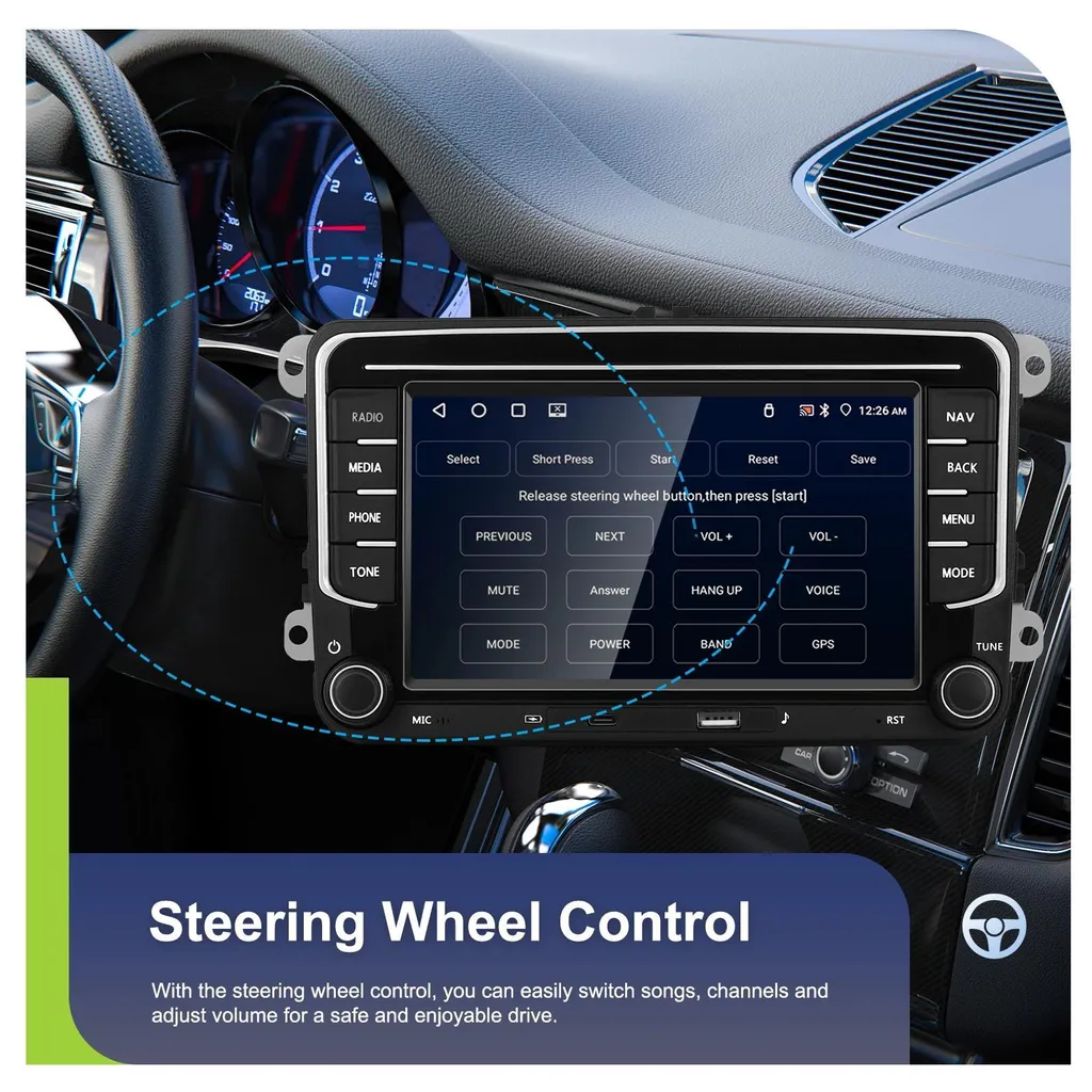 Poste Multimédia 2-DIN Android 13 pour VW avec Écran Tactile 7 pouces