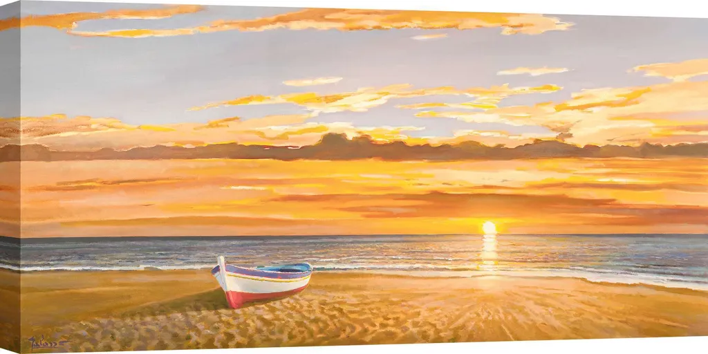 Peinture sur toile Paysage Marin et Coucher de Soleil - Format 70x35 cm