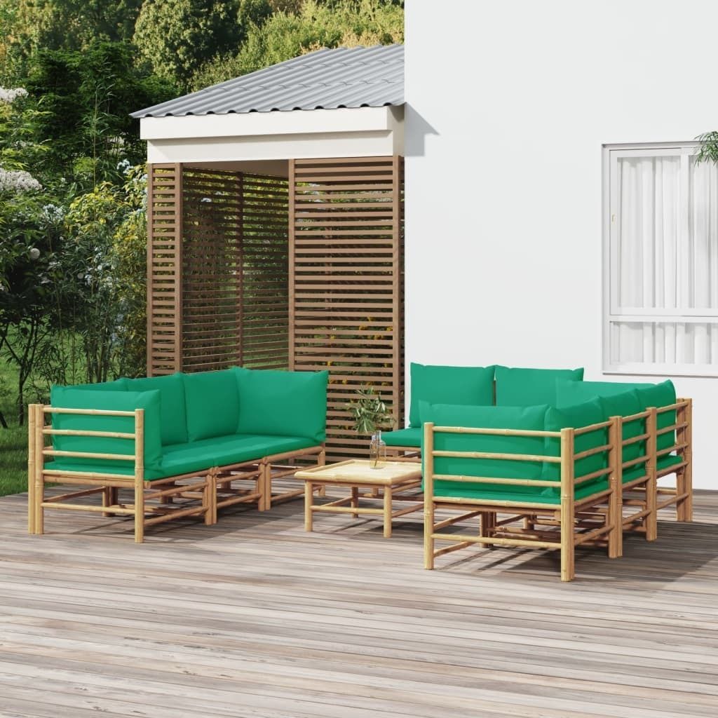 Maison Exclusive - 9-tlg. Garten-Lounge-Set mit Grünen Kissen Bambus