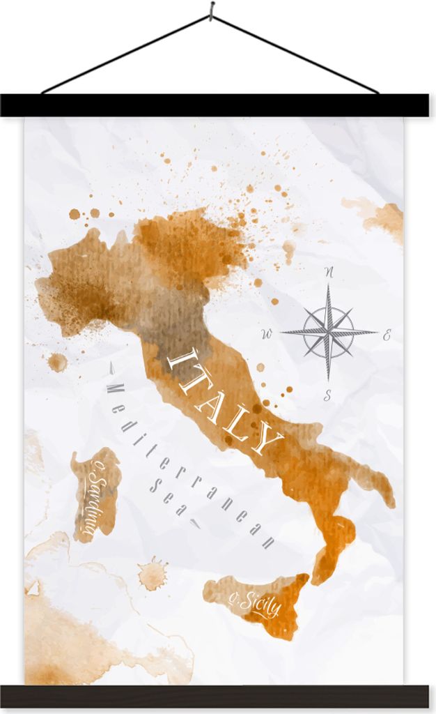 MuchoWow Textilposter Weltkarte - Gold - Aquarell 60x90 cm mit schwarzem Rahmen - Poster Wohnzimmer