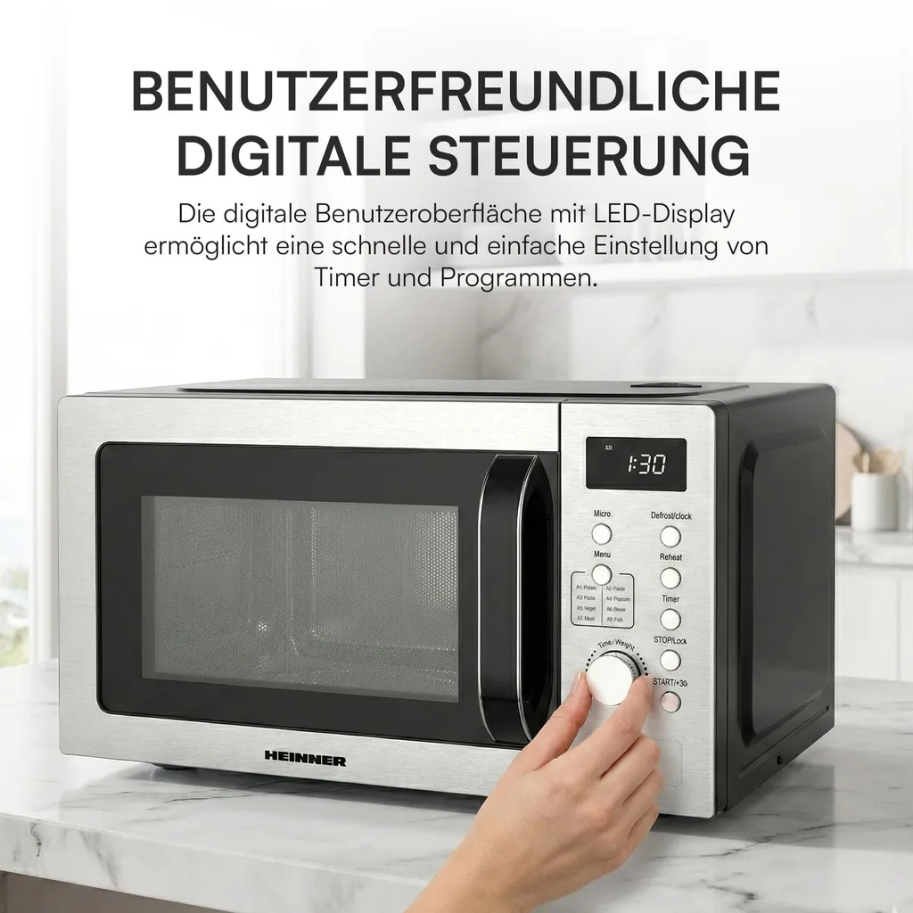 Heinner HMW-D2060SS Four à micro-ondes Solo 20L 700W avec écran LED - 7