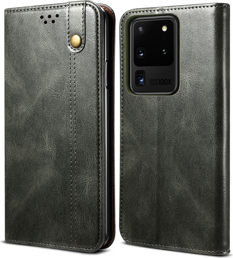 Galaxy S20 Ultra Hülle, LaimTop Leder Flip Brieftasche Schutzhülle für Samsung Galaxy S20 Ultra Grün