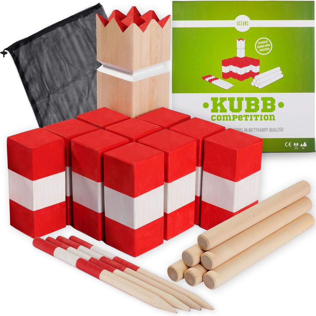 Kubb Competition - 9x9x30 rot/weiß gestreift Produktbild 