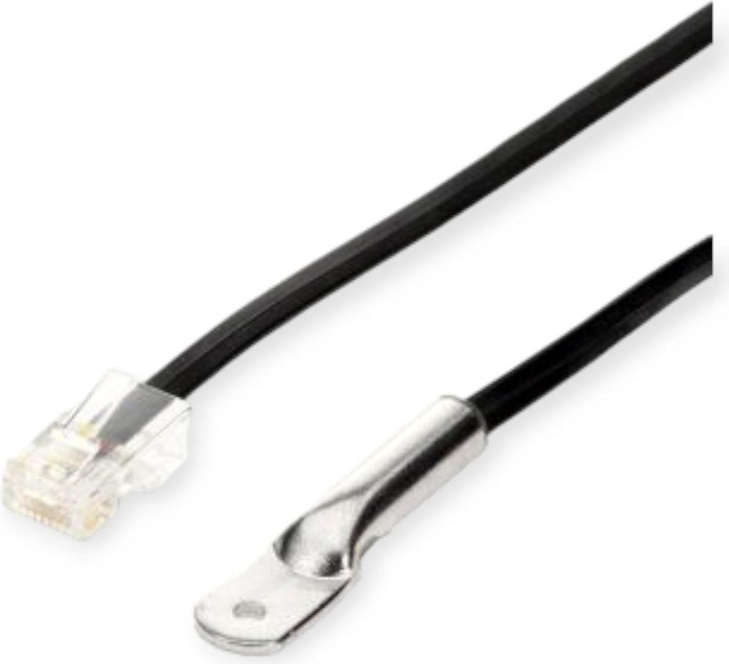 A black cable with two different connectors on each end, shown against a white background.