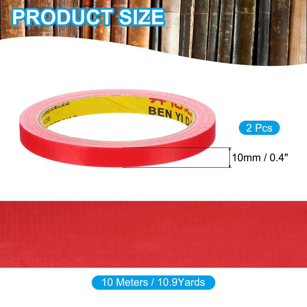 2 Rollen Gewebeband, 10 mm x 10 m Gewebeklebeband, Panzertape Wasserfest, Reparaturband, Panzerband, Rot Buchbindungsband, Selbstklebend zur Repara...