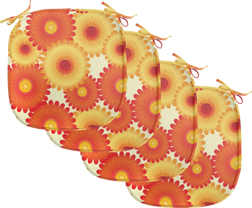 Cuscini Sedie 40x40 ABAKUHAUS Fiori Arancioni - Set da 4 Pezzi
