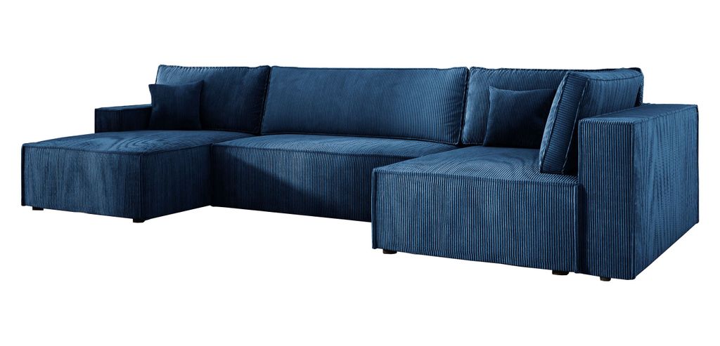 Ecksofa U form Schlaffunktion Cord COBRA XL 150x400 cm, Wohnlandschaft U form, Eckcouch U form, Sofa XXL, Polsterecke, Couch - Rechts Blau PS05