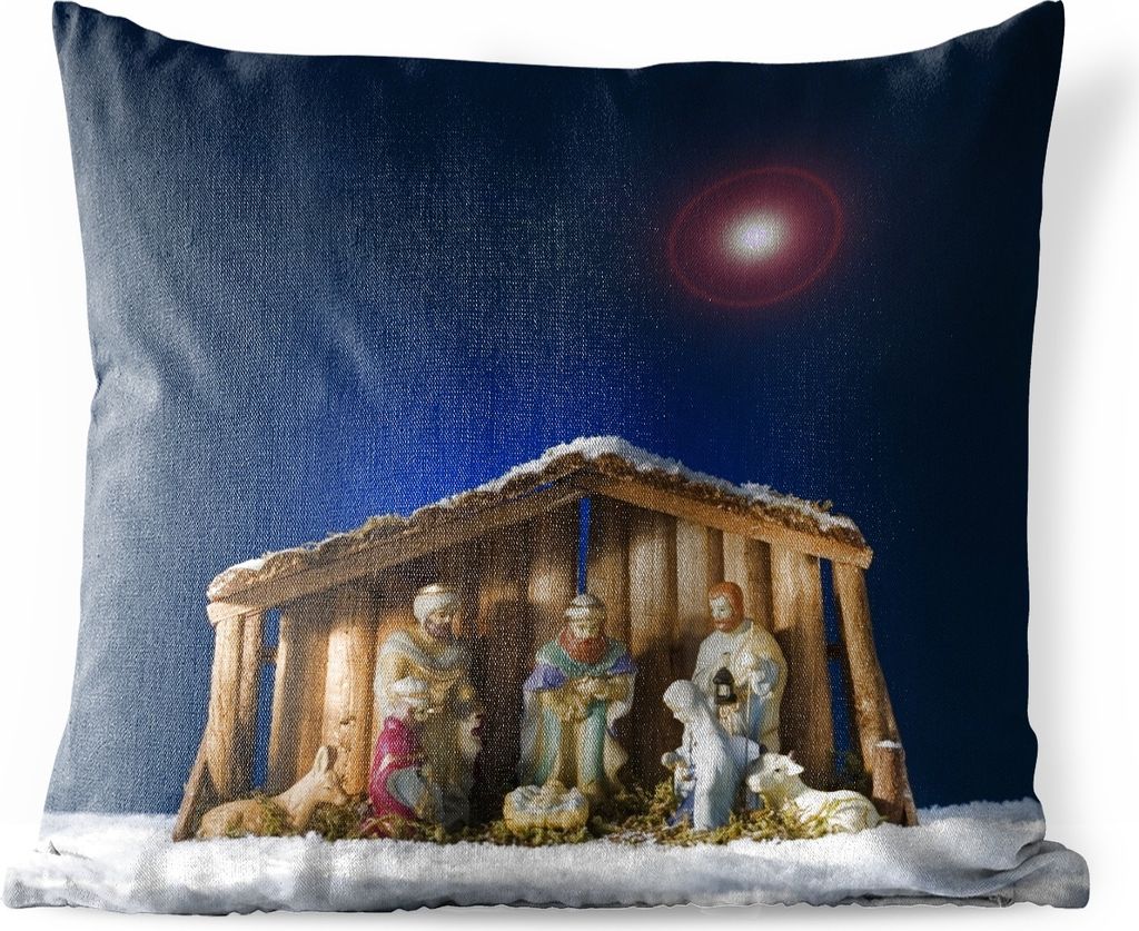 MuchoWow Outdoor Kissen - Weihnachten - Krippe - 50x50 cm - Wetterfest - Lounge Kissen - Komfortabel - Kissen mit Bild