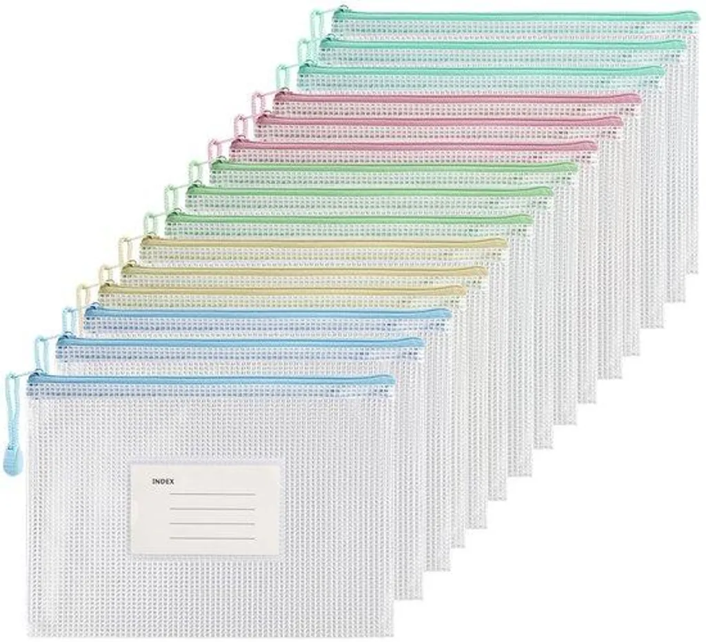 15 Pochettes A5 à Fermeture Éclair en Maille Plastique Multicolores