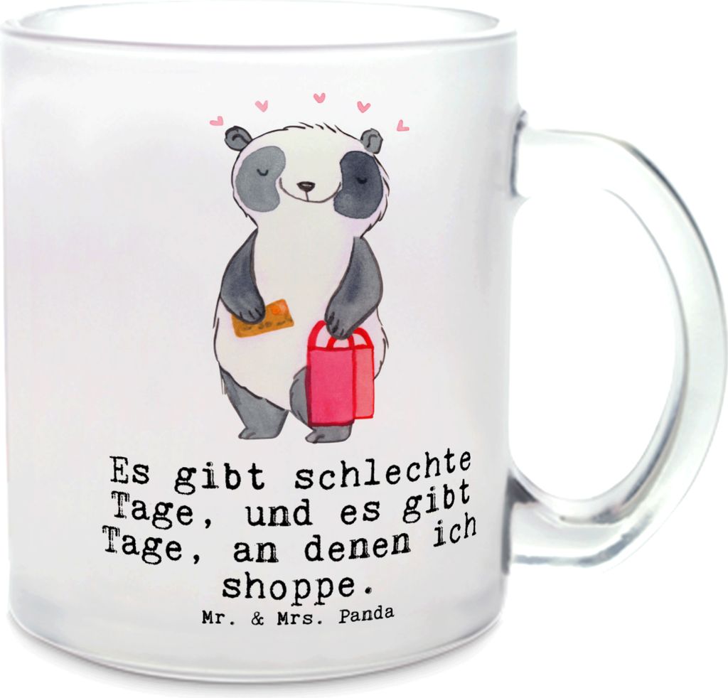 Mr. & Mrs. Panda Pott Panda Shopping - Transparent - Geschenk, Tee Tasse, Sportart, Motivtasse, Teetasse, Shoppen, Einkaufen, Haferl, Henkelbecher