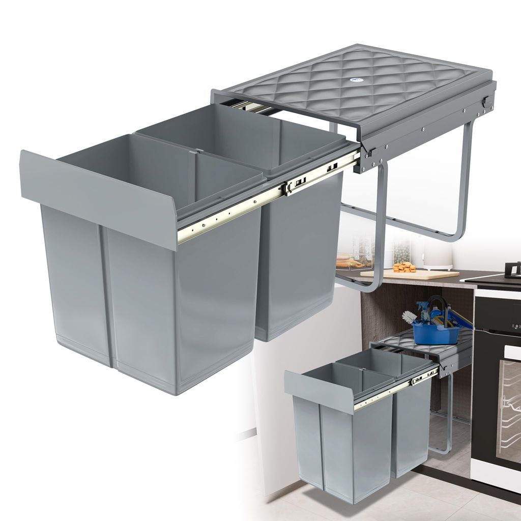 Sessamen-LP Einbaumülleimer Unterschrank Einbau-Mülleimer Küche Abfalleimer Ausziehbarer Abfallsammler Mülltrennsystem mit Teleskopschienen Gra...