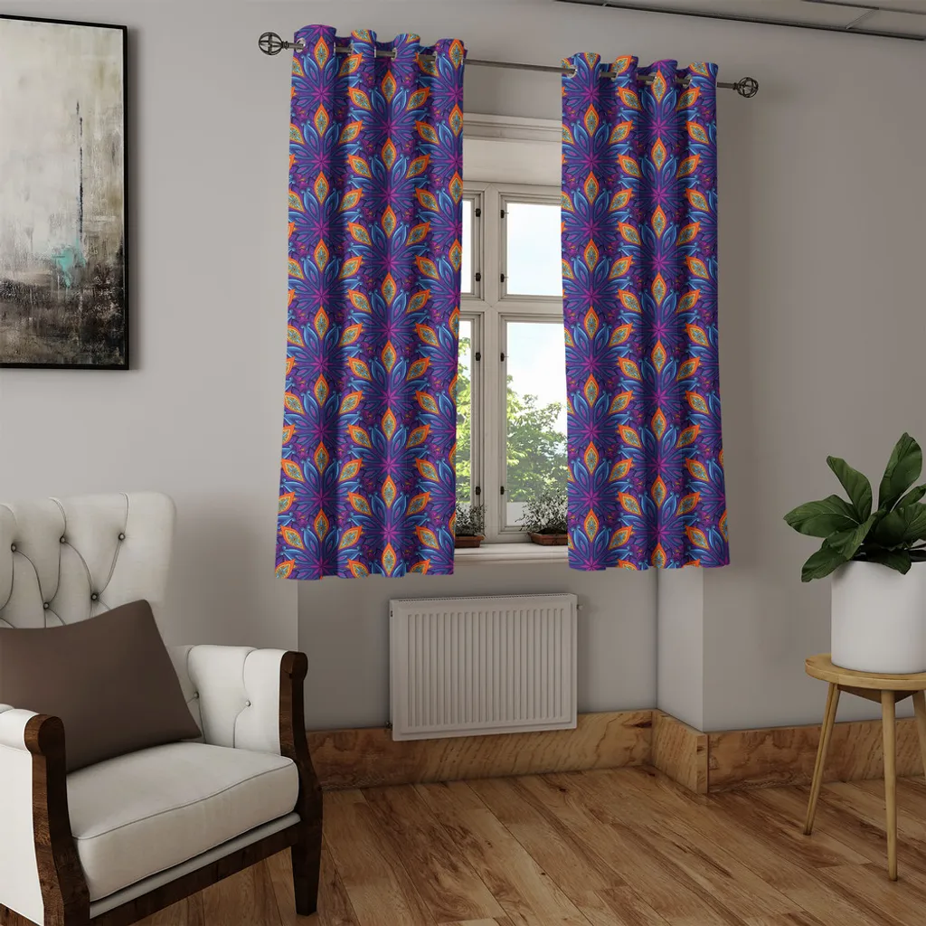 Rideau à œillets ABAKUHAUS Mandala 280x175cm Orange Bleu et Violet