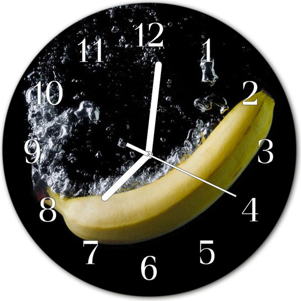 Glasuhr Wanduhr Küchenuhr Echt-Glas 30fi cm Banane schwarz