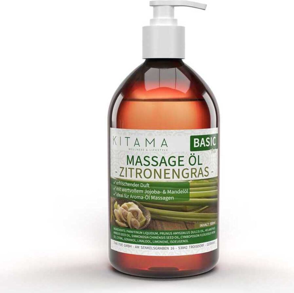 Kitama Aroma Massageöl Zitronengras 500ml I Pflegendes Produktbild 