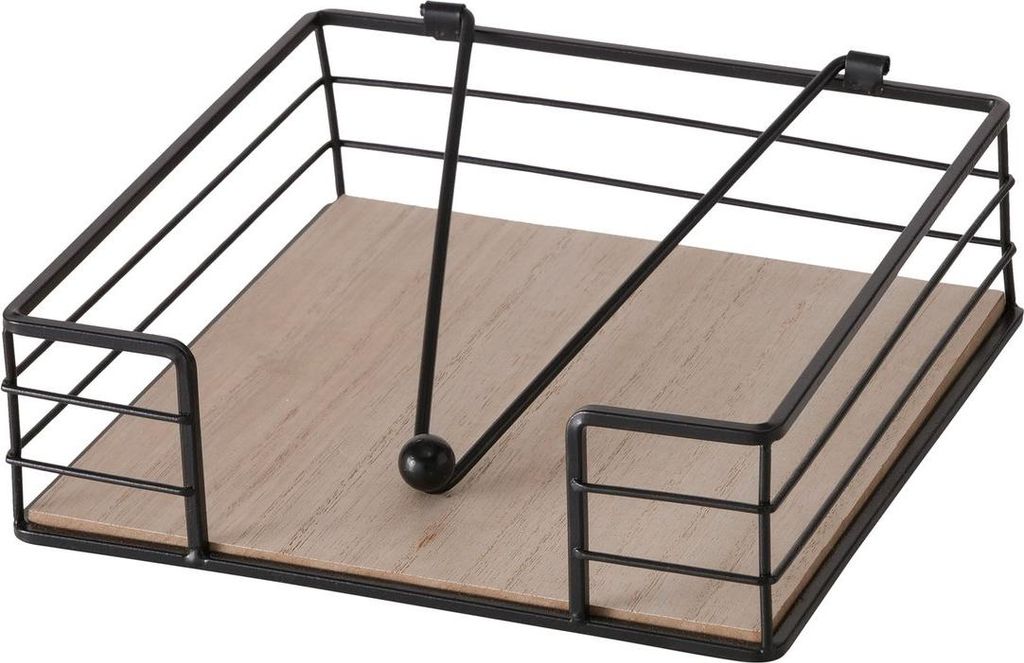 Serviettenhalter Drahtgestell mit Holzboden – 19x19x6 cm