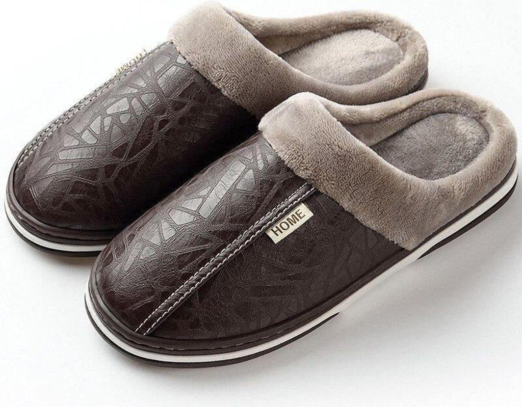 Herren Gefüttert Warme Hausschuhe Isoliert Slippers Nerit Braun Gr.45