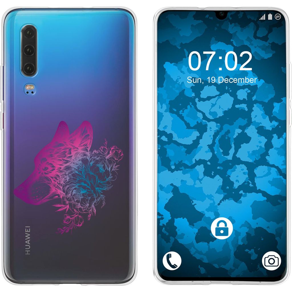 PhoneNatic Case kompatibel mit Huawei P30 Silikon-Hülle Floral Wolf M3-6