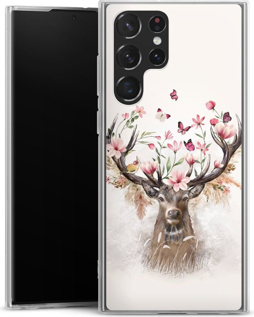 DeinDesign Slim Hülle für Samsung Galaxy S22 Ultra Silikon Case Ultra Dünn Handyhülle Blumen Hirsch Tiere