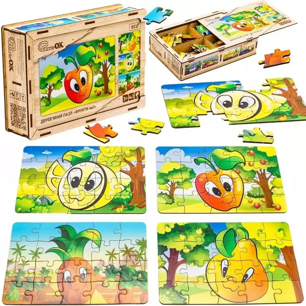 Puzzle en bois 4in1 Fruits - Jeu éducatif Montessori pour enfants