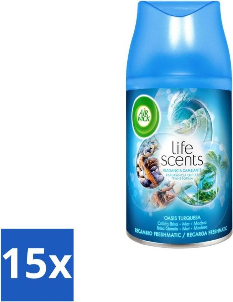 Air Wick - Lufterfrischer Nachfüller - Türkis-Oase - Automatisches Spray - 250 ml - Vorteilspack - 15 Stücke